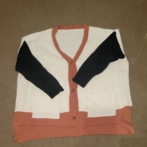 Chic Soul Colorblock V-Neck Cardigan in Cream, Black & Rust